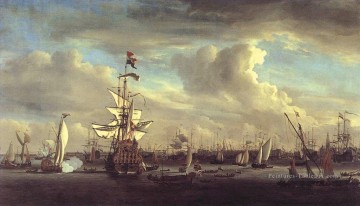 Willem van de Velde Le Gouden Leeuw avant la guerre des navires de guerre d’Amsterdam Peinture à l'huile